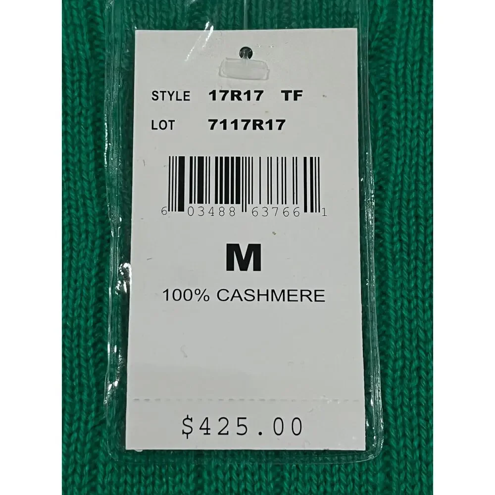RALPH LAUREN NWT $425 100% Cashmere Cable Knit Slim Fit Crewneck Sweater Green M
